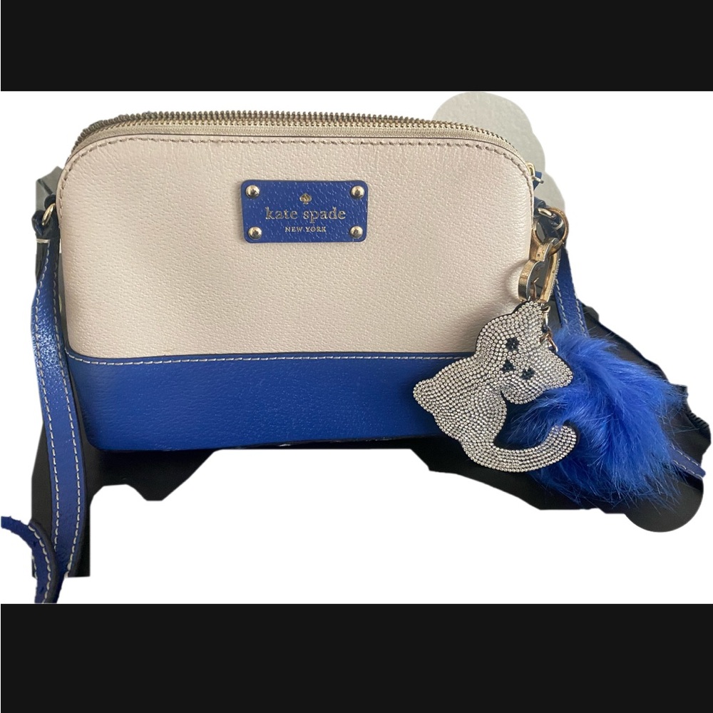 KATE SPADE PURSE Cream/Blue Leather Crossbody with VS bag charm (gift).